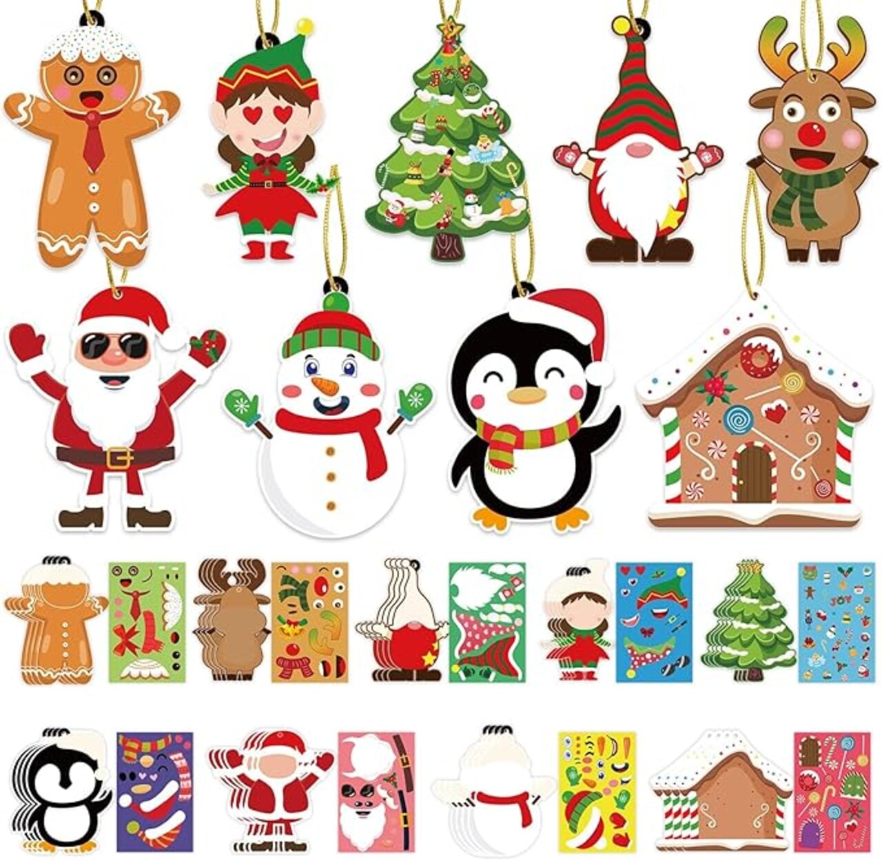 Christmas Ornament Crafts for Kids - Make Your Own Ornament Kit with Christmas Craft Stickers, Ornament Making Kit for Kids Holiday Xmas Classroom Party Favors, 36 Pack